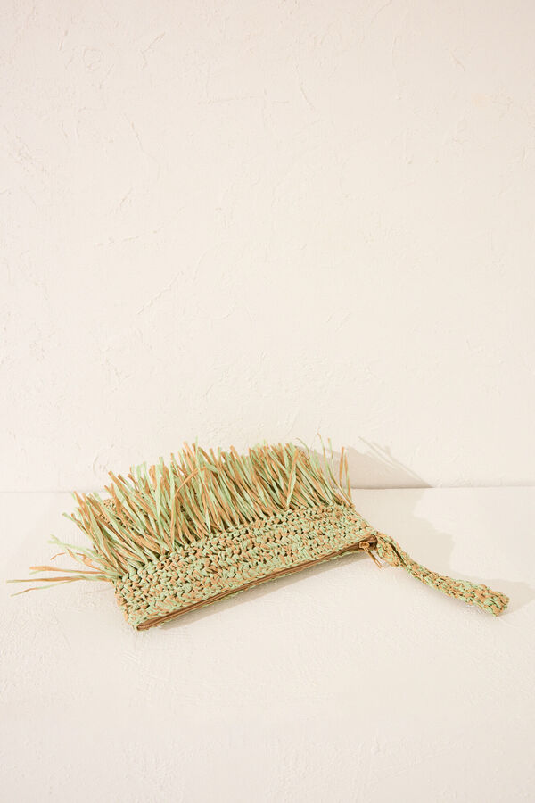 Womensecret Bolsa pequeño de rafia , bolsa con flecos verde