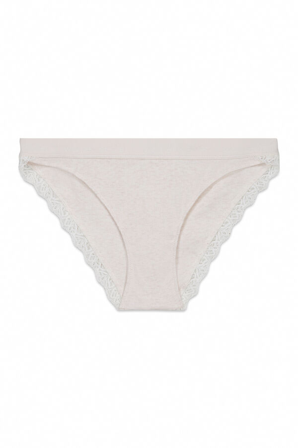 Women'secret Panty cl&aacute;sica acanalada de algod&oacute;n beige caf&eacute;