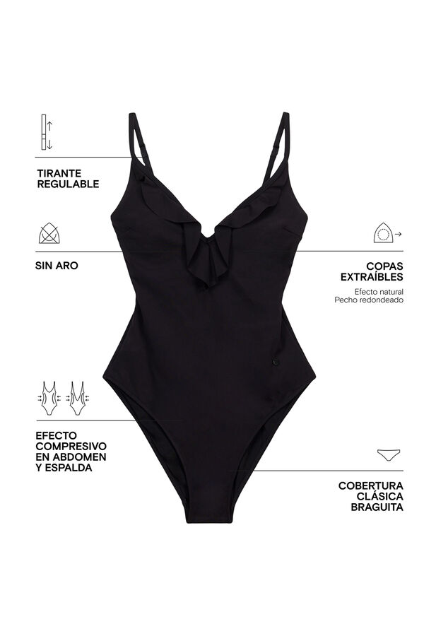 Women'secret Traje de ba&ntilde;o modelador con volantes negro negro