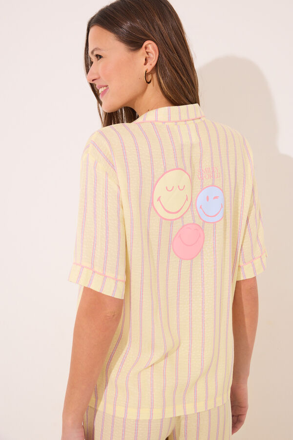Womensecret Pijama camisera de satén con rayas sonrientes  amarillo