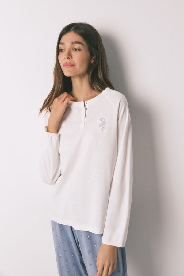 Women'secret Pijama larga con pantalón floral marfil