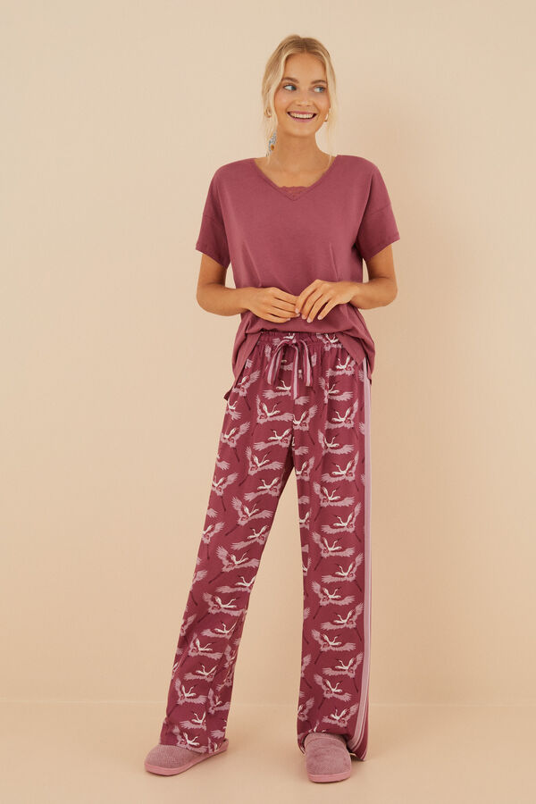 Womensecret Pantalón largo estampado garzas Moniquilla rosa