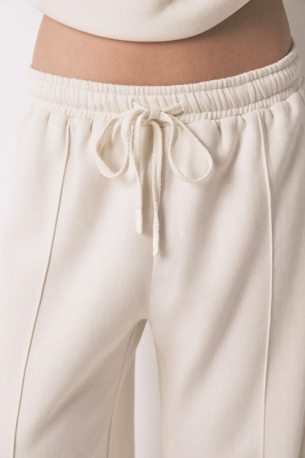Women'secret Pantalón largo de felpa fina blanca marfil