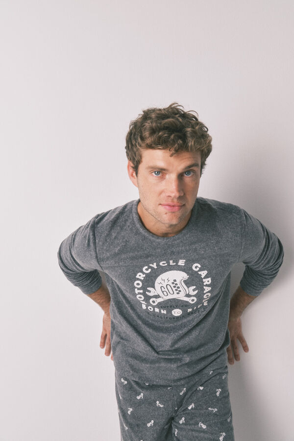 Women'secret Pijama larga de forro polar para hombre "Motocicleta" gris