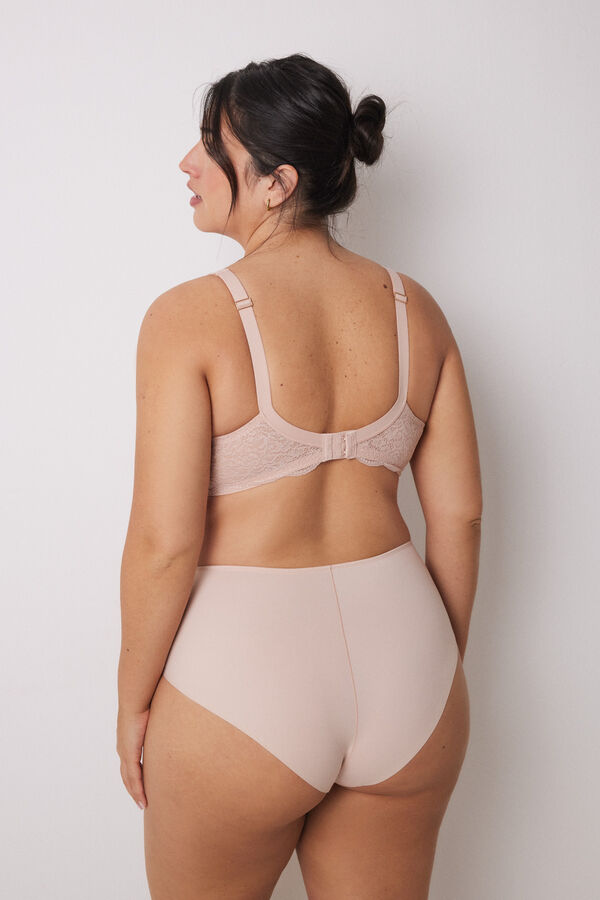 Womensecret Panty alto microfibra y encaje rosa rosa