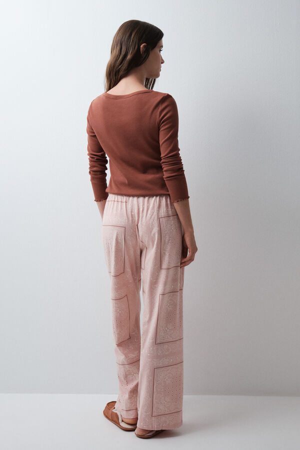 Women'secret Pantal&oacute;n largo de algod&oacute;n con estampado bandana rosa rosa