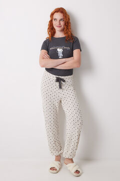 Womensecret Pantalón largo carrot con estampado de cuadros y flores marfil