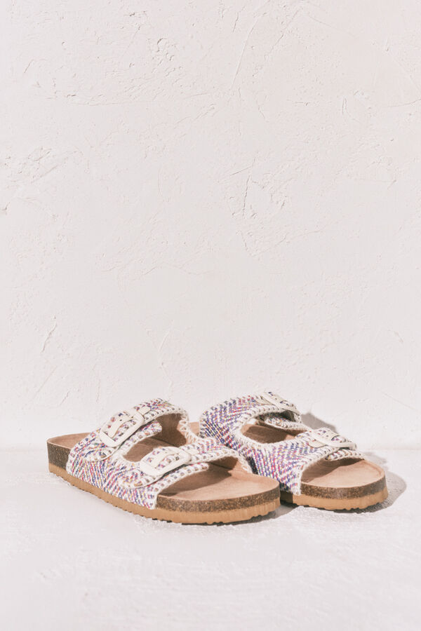 Women'secret Sandalia bio de tiras de tejido pespunteado estampado