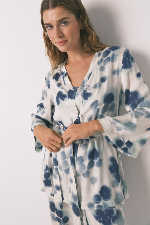 Womensecret Conjunto de pijama de satén con estampado floral verde verde