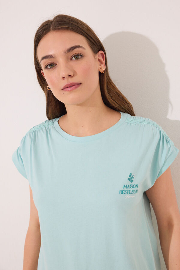 Womensecret Pijama de flores verdes 100% algodón verde