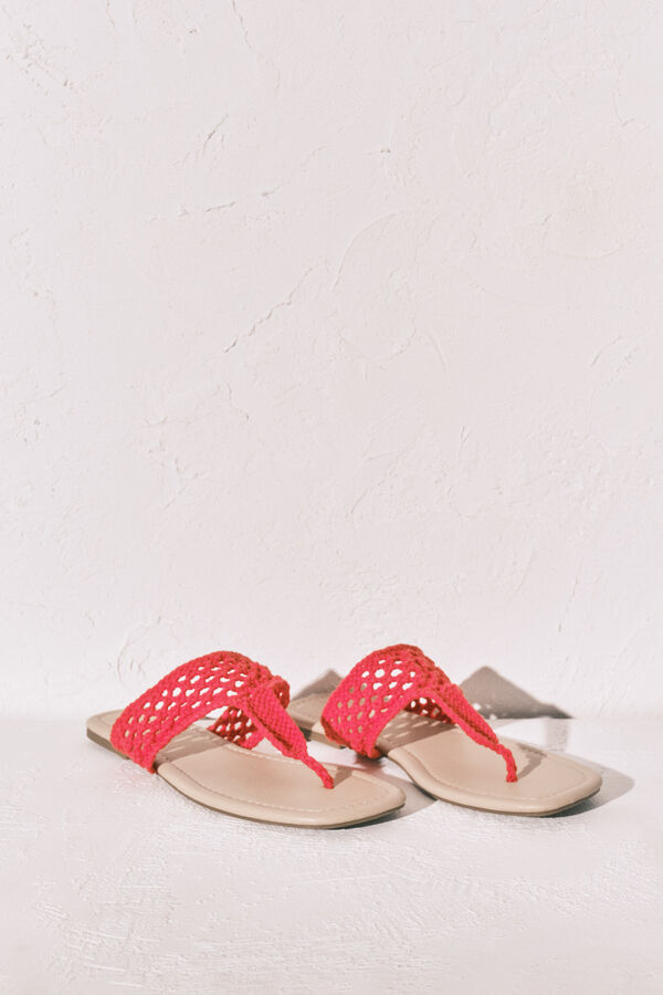 Women'secret Sandalias de crochet rojo coral