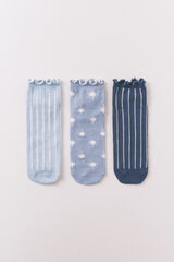 Women'secret Pack 3 calcetines cortos de estampado de rayas y palmas azul