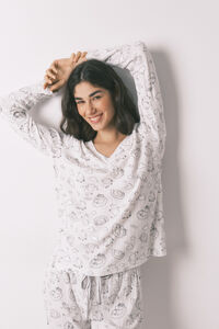 Women'secret Pijama larga acanalada suave estampado Moomin blanca