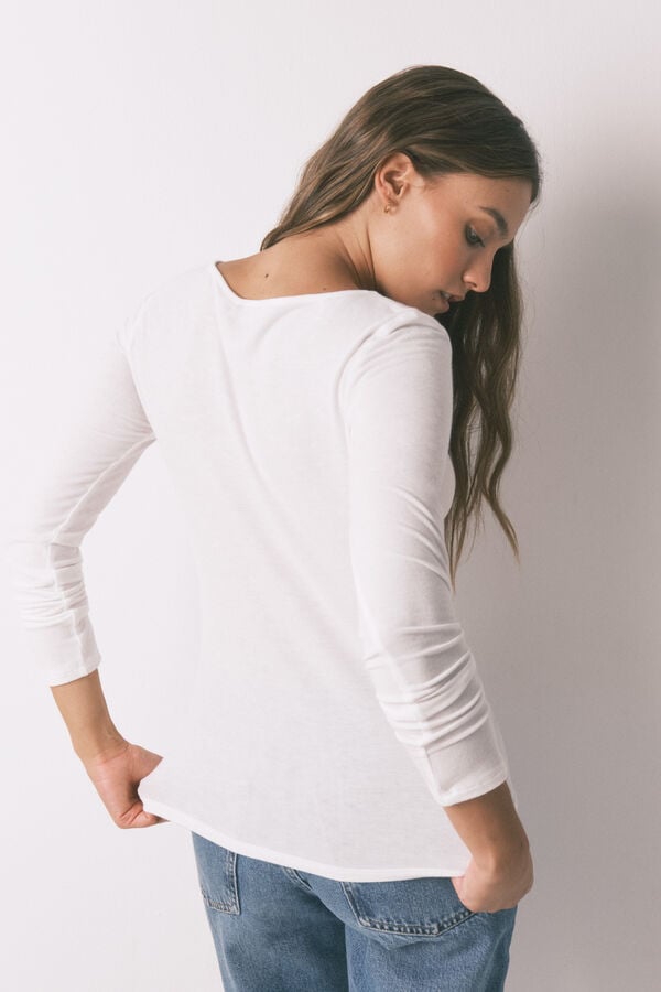 Women'secret Playera de tejido negra súper suave marfil