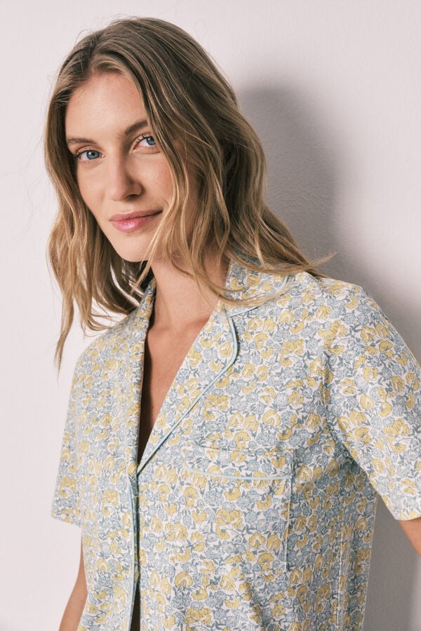 Women'secret Pijama larga camisera de algod&oacute;n con florecitas estampado