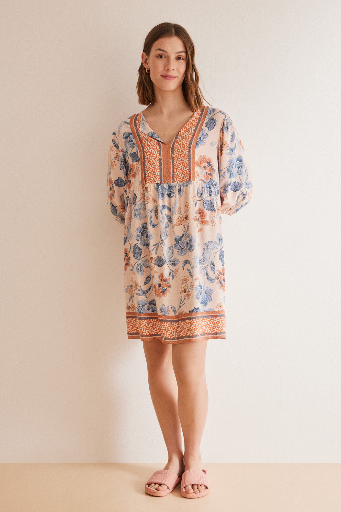Vestido manga abullonada flores Vestidos para mujer WomenSecret MX