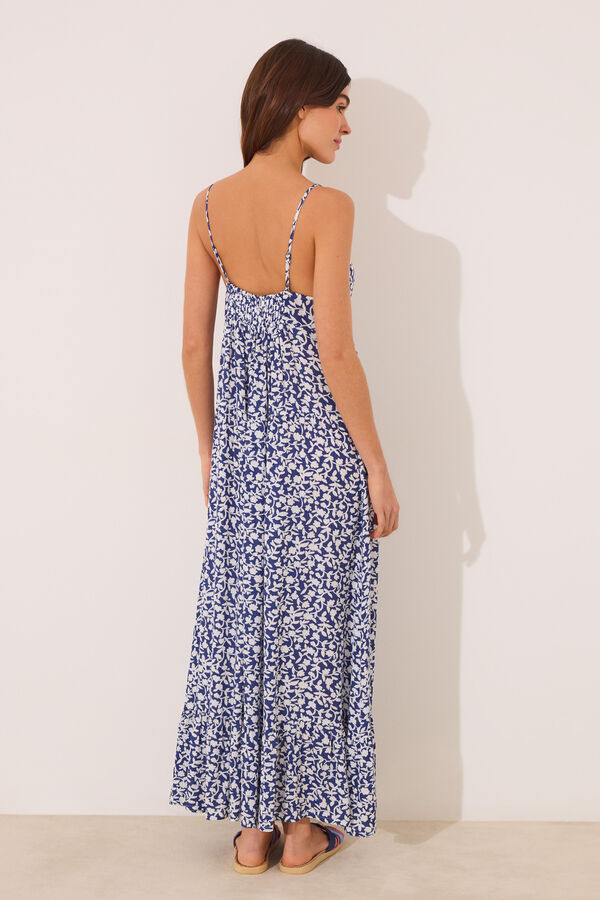 Womensecret Vestido largo con tirantes y estampado azul estampado