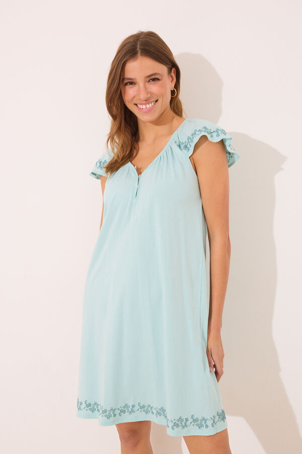 Womensecret Camisón corto 100% algodón verde flores verde