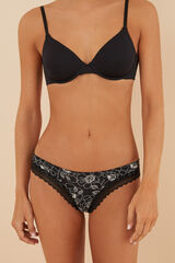 Women'secret Panty microfibra encaje flores negro negro