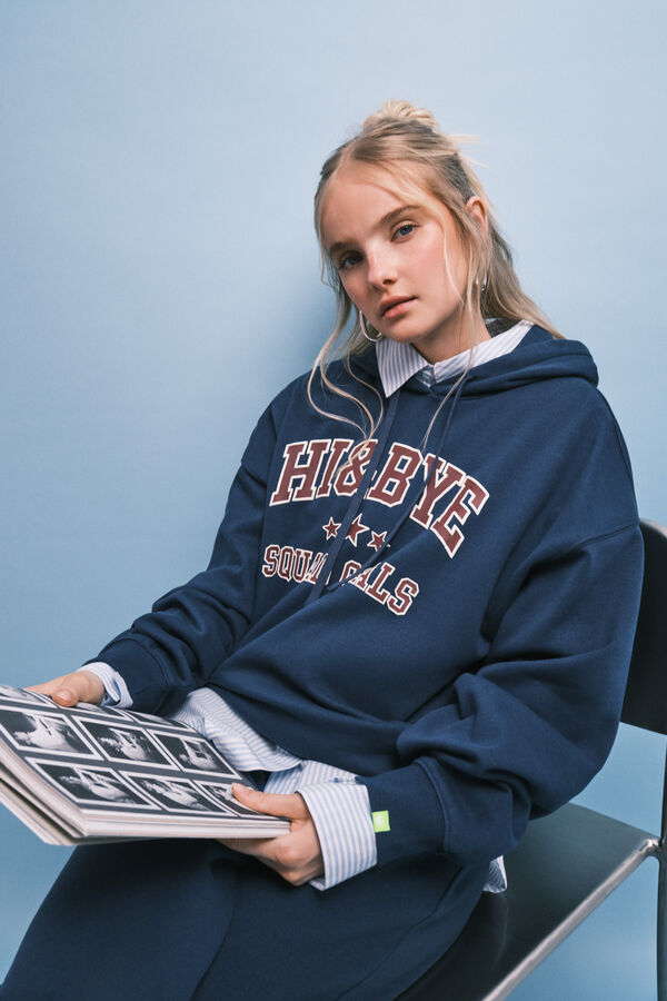 HI&BYE Sudadera de felpa con capucha azul logo azul