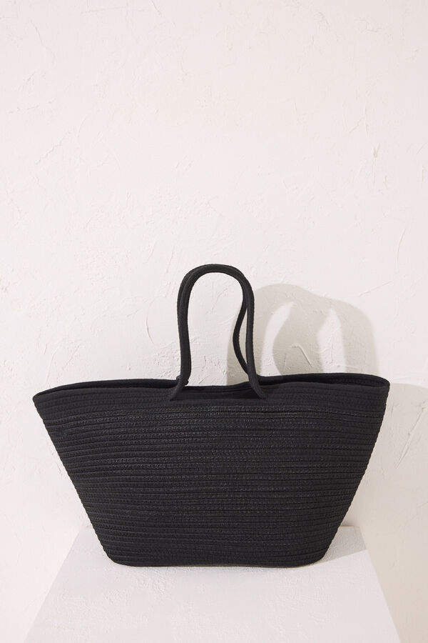 Womensecret Bolsa de playa negra rafia negro