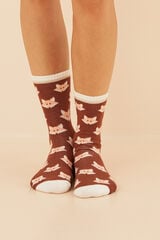 Women'secret Pack 3 calcetines medios algod&oacute;n caf&eacute; estampado