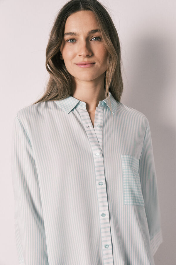 Women'secret Playera de dormir de rayas y cuadros Vichy verde verde