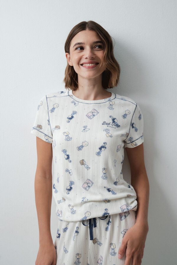 Women'secret Pijama estampada Peanuts manga corta marfil