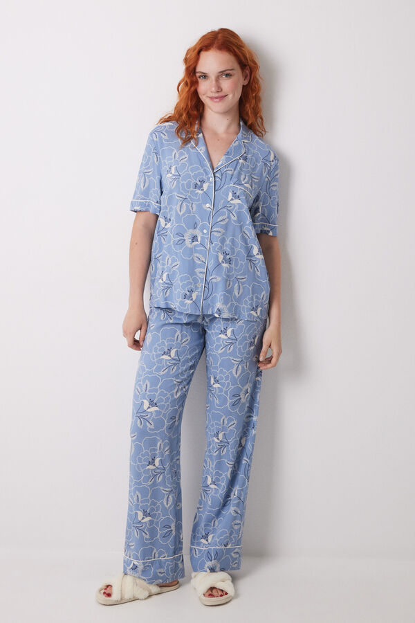 Womensecret Pijama camisera de viscosa con flores azul