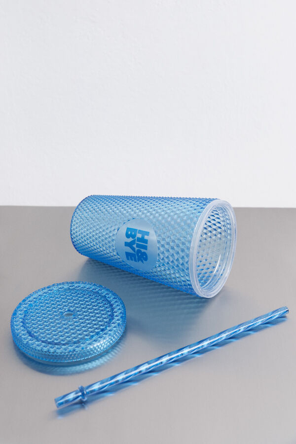 Womensecret Vaso de plástico azul mediano con pajita integrada azul