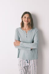 Women'secret Playera verde de manga manga larga 100% algodón verde