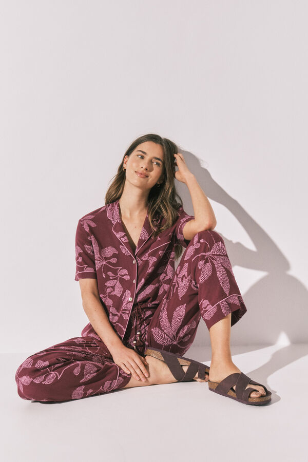 Women'secret Pijama larga camisera de flores p&uacute;rpura