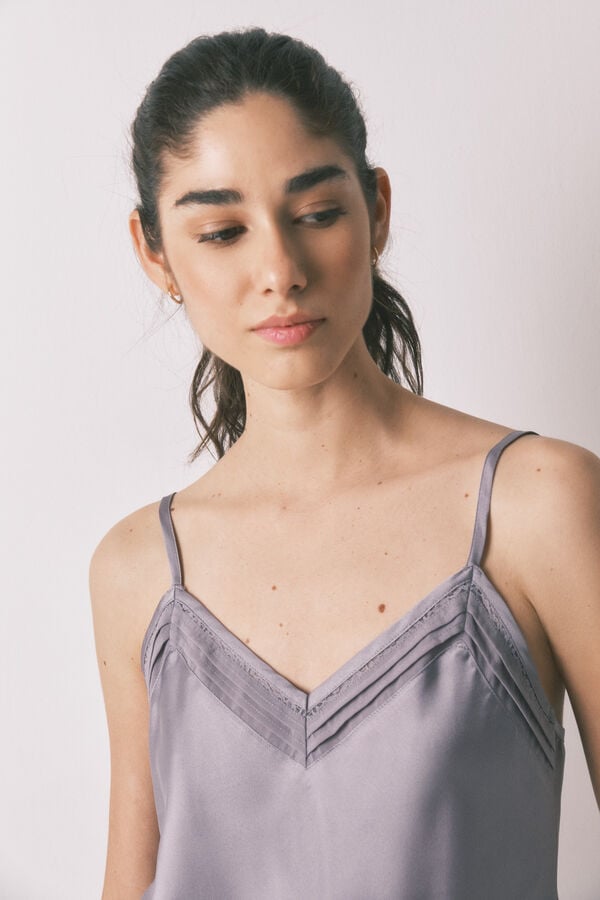 Women'secret Set de pijama satén y encaje gris gris