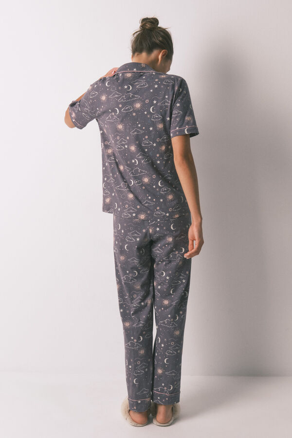 Women'secret Pijama camisera con estampado astral gris 100 % algodón gris
