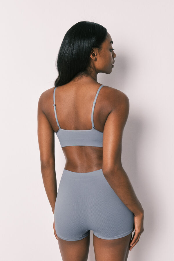 Women'secret Top triangular acanalado sin costuras azul azul