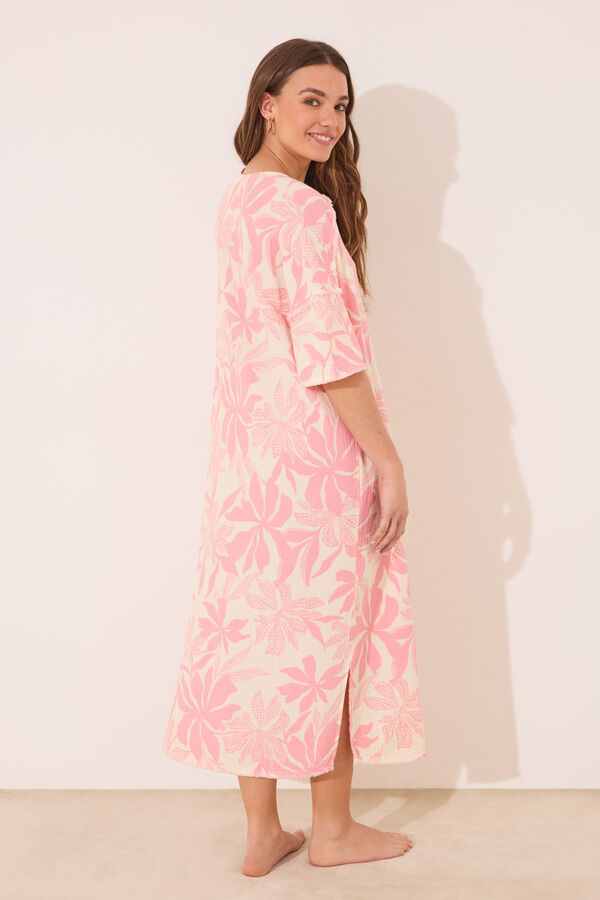 Womensecret Vestido largo de muselina 100% algodón estampado flores rosa