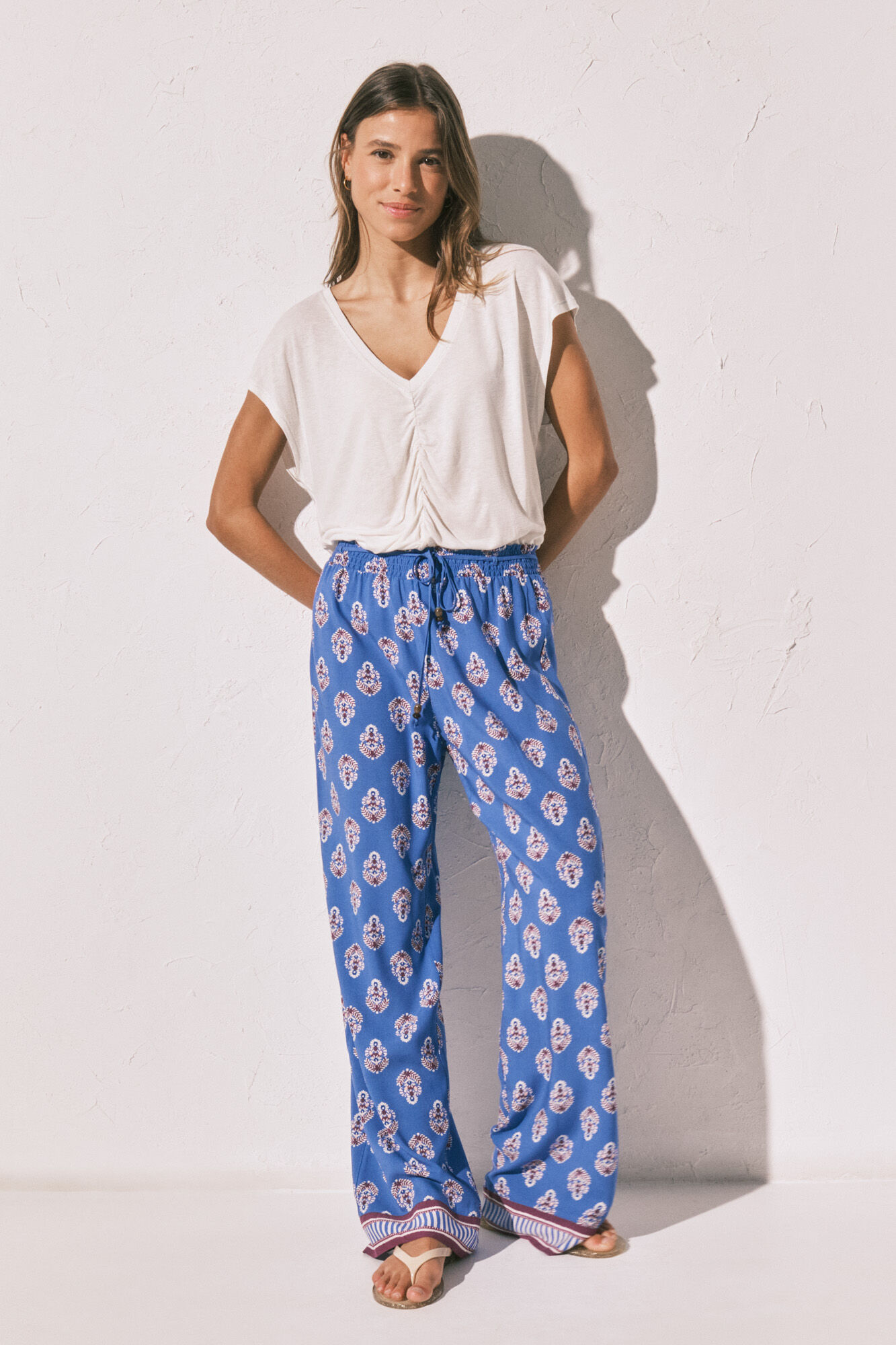 Women'secret Pantal&oacute;n largo estampado sello azul