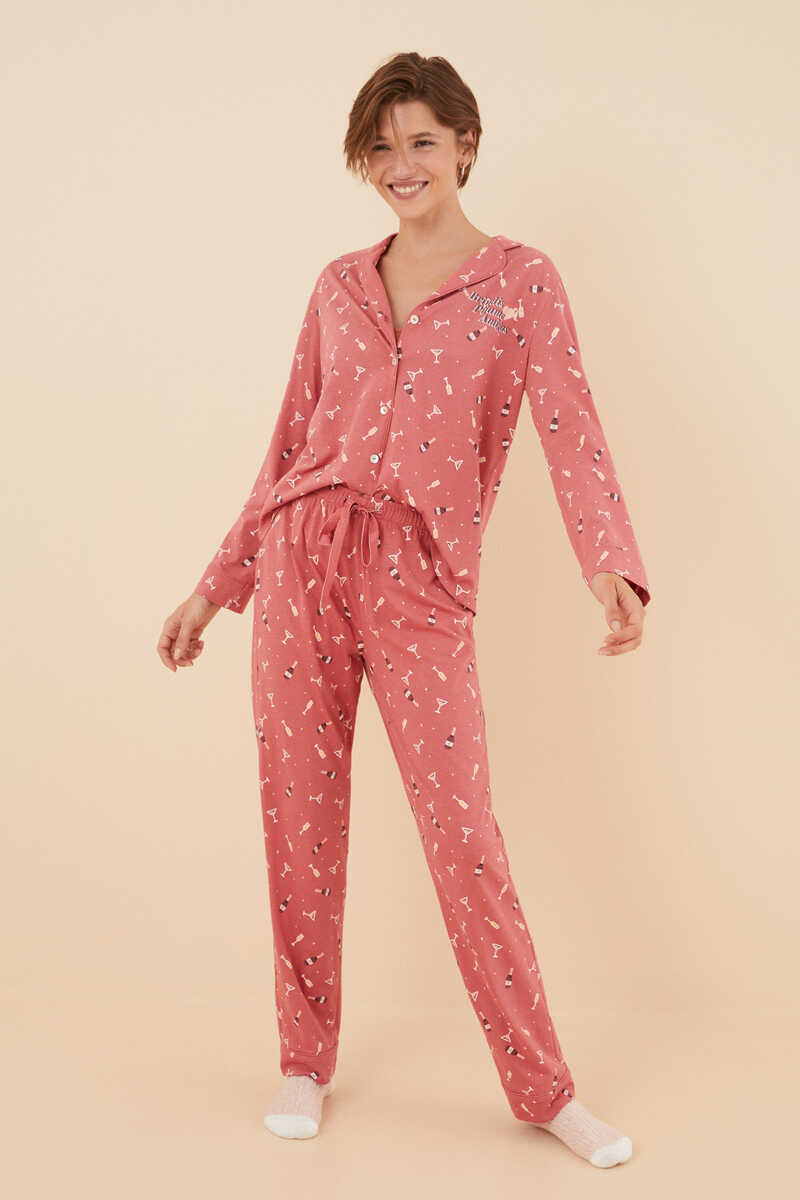 Womensecret Pijama camisera 100% algodón La Vecina Rubia rosa
