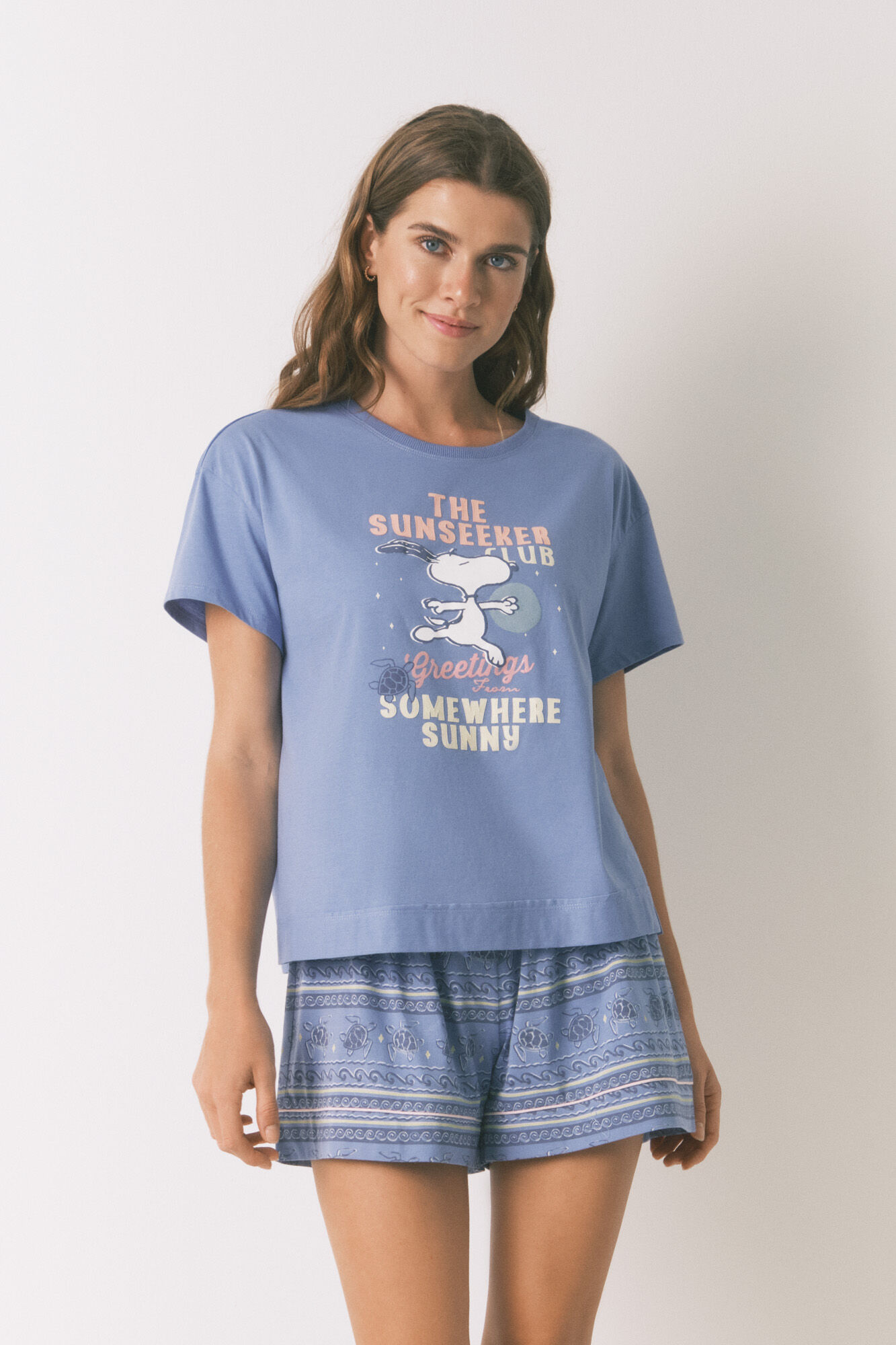 Women'secret Pijama corta de algod&oacute;n azul de Snoopy