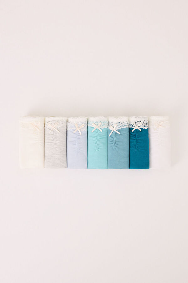 Womensecret Pack de 7 panties clásica de algodón azul blanco