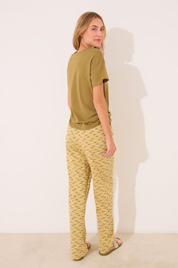 Womensecret Pijama larga de algodón color caqui de Snoopy kaki