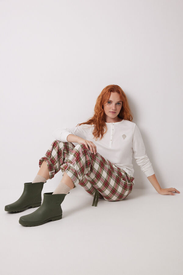 Womensecret Pantalón pijama cuadros algodón verde estampado