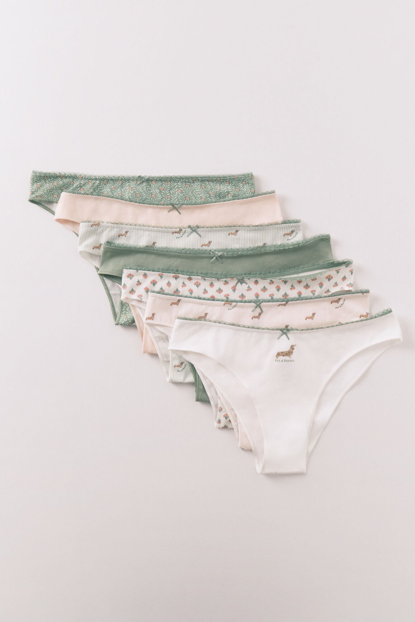 Women'secret Pack 7 panties brasile&ntilde;as de algod&oacute;n rosa y verde