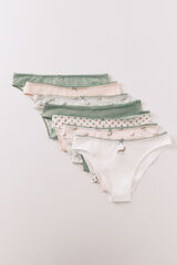 Women'secret Pack 7 panties brasile&ntilde;as de algod&oacute;n rosa y verde estampado