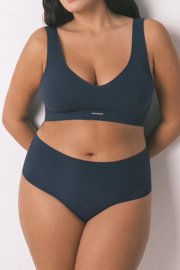 Women'secret Panty alta de microfibra azul oscuro azul