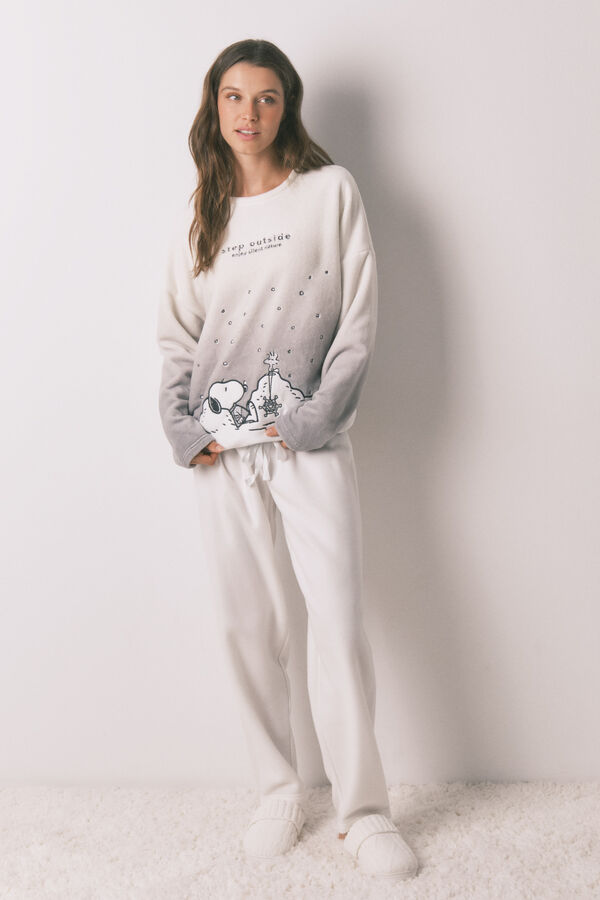 Women'secret Pijama larga de forro polar suave de Snoopy estampado