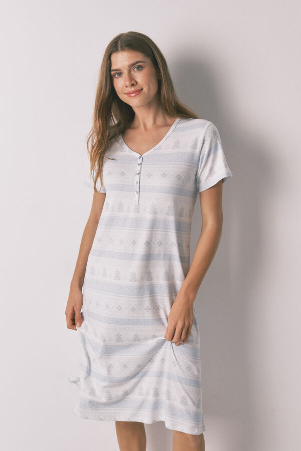 Women'secret Camisón midi de tejido suave con estampado cenefa azul