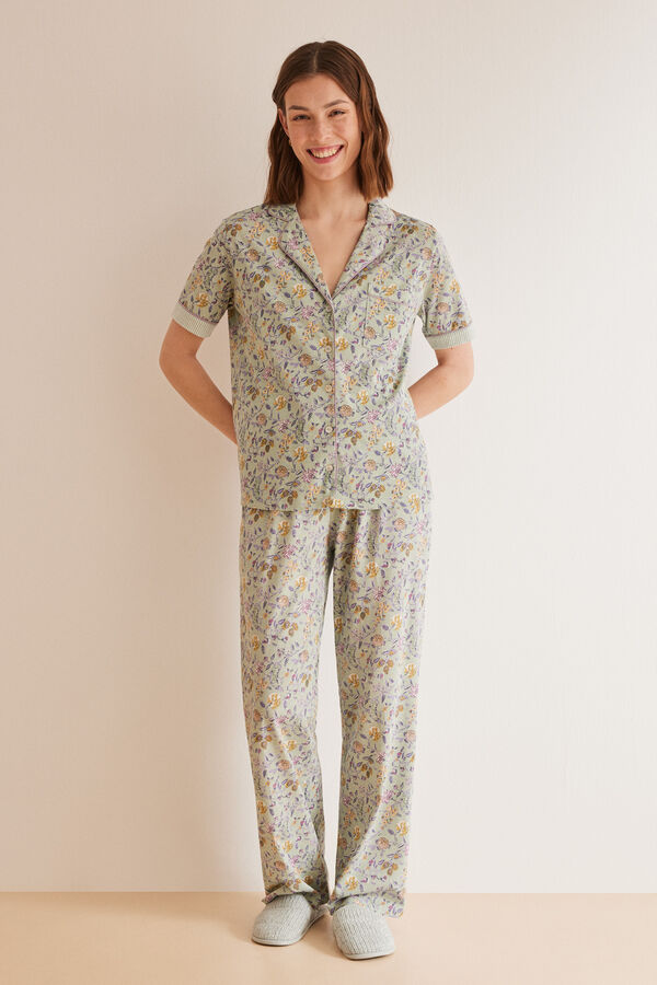 Womensecret Pijama camisera manga corta flores verde estampado