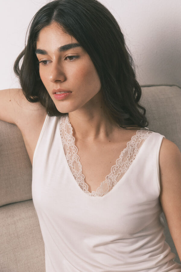 Women'secret Playera extra suave de tejido beige marfil