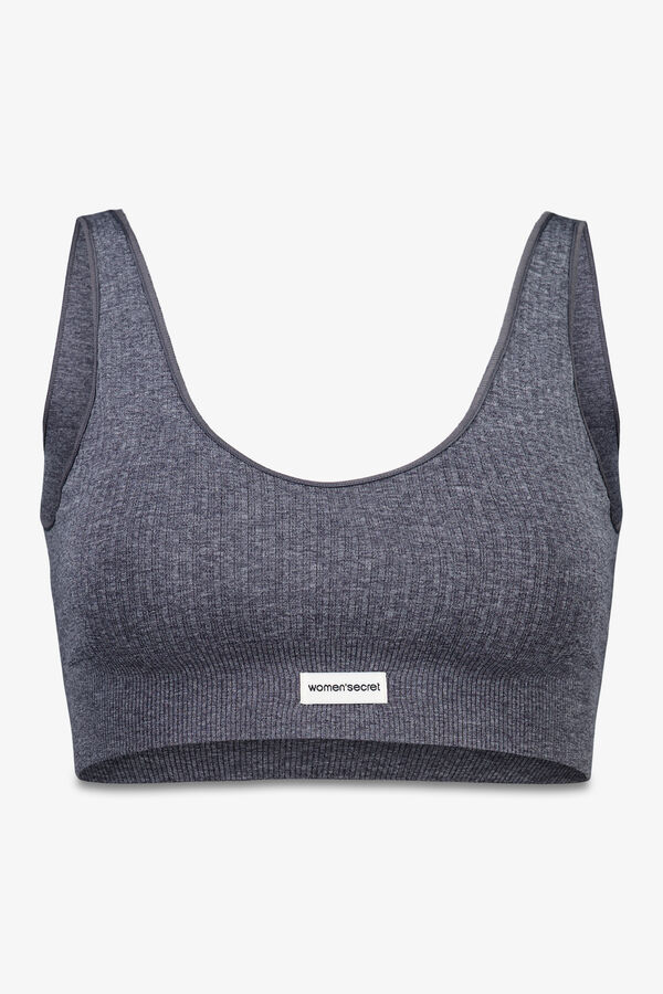 Womensecret Top de canalé gris sin costuras gris